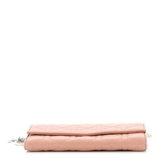 Pink Cannage Leather Lady Dior Wallet On Chain twins