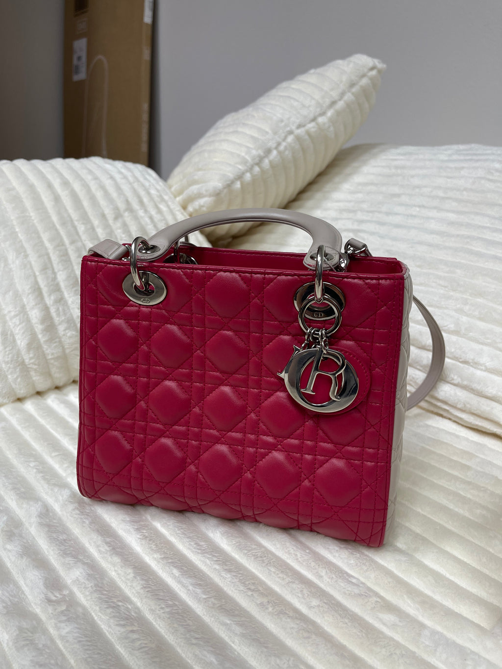 Christian Dior Tricolor Lady Dior Bag Cannage Quilt Leather Medium