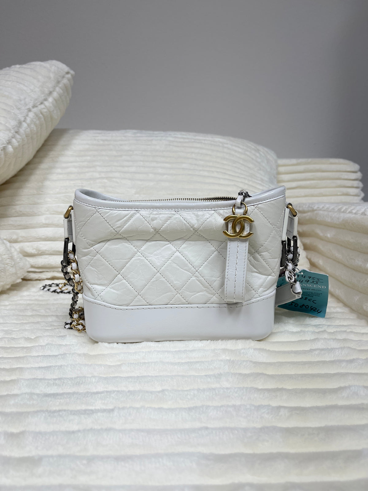 Chanel Aged Calfskin Quilted Small Gabrielle Hobo White