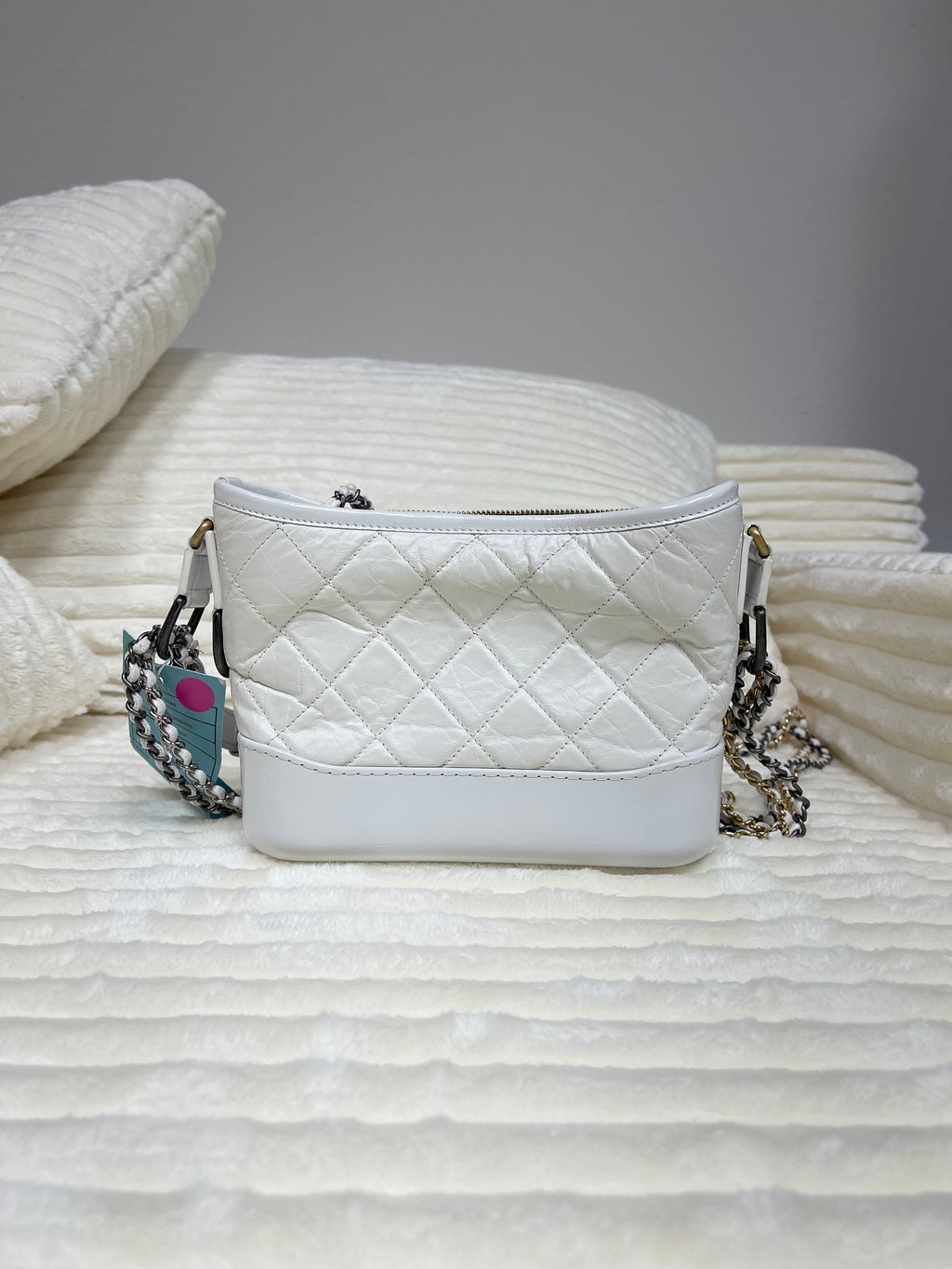 Chanel Aged Calfskin Quilted Small Gabrielle Hobo White