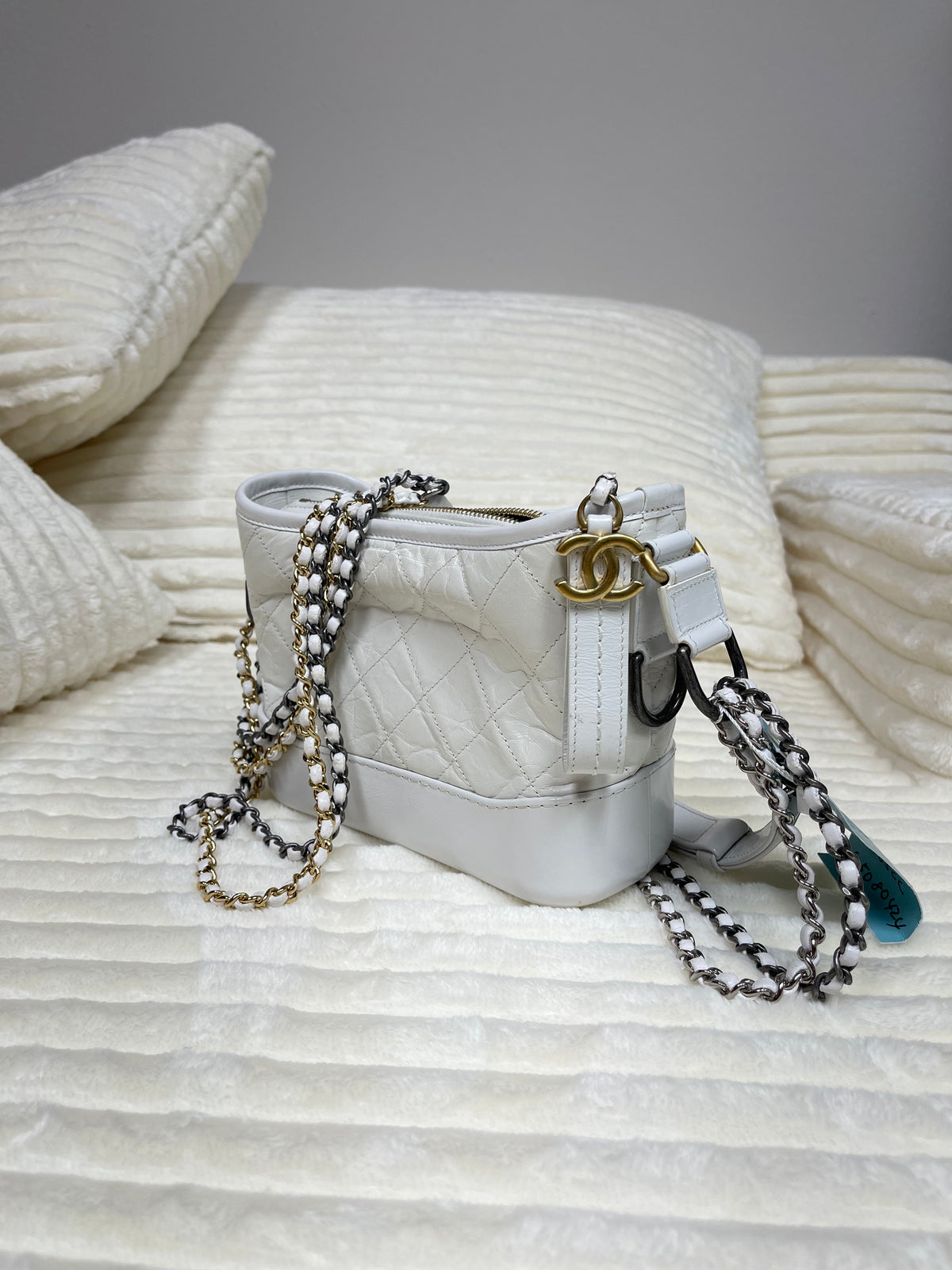 Chanel Aged Calfskin Quilted Small Gabrielle Hobo White
