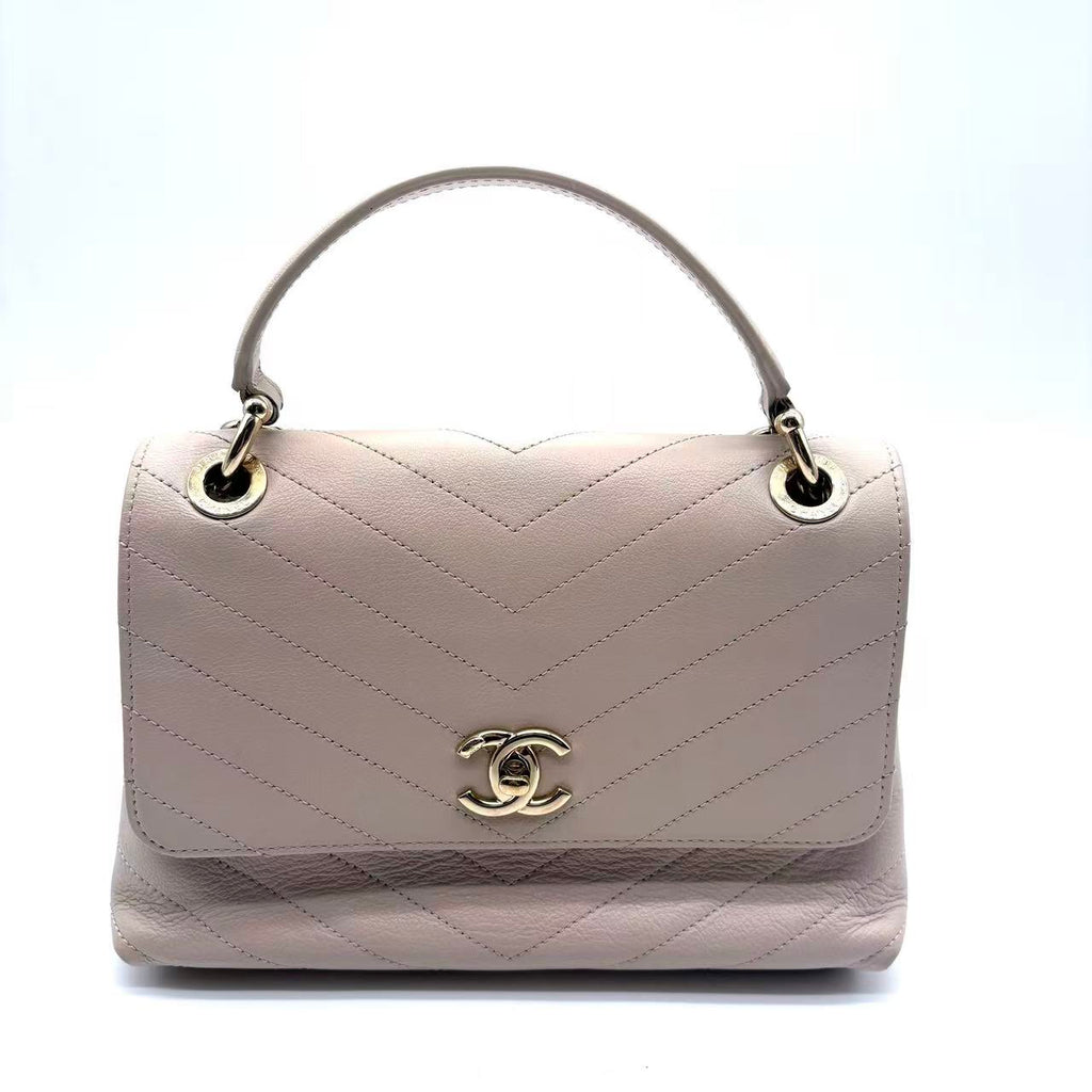Chevron Chic Top Handle Bag Chevron Calfskin with Elaphe Small