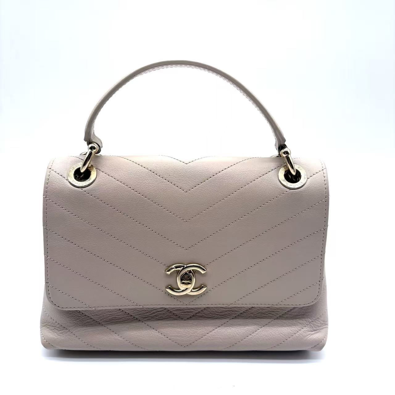 Chevron Chic Top Handle Bag Chevron Calfskin with Elaphe Small