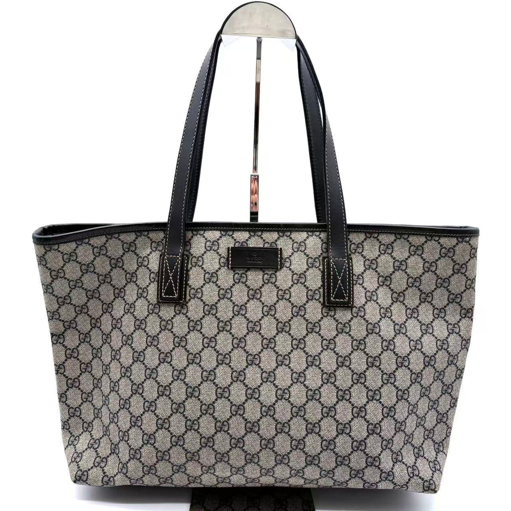 GG Supreme Monogram Medium Zippered Shopping Tote Dark Brown