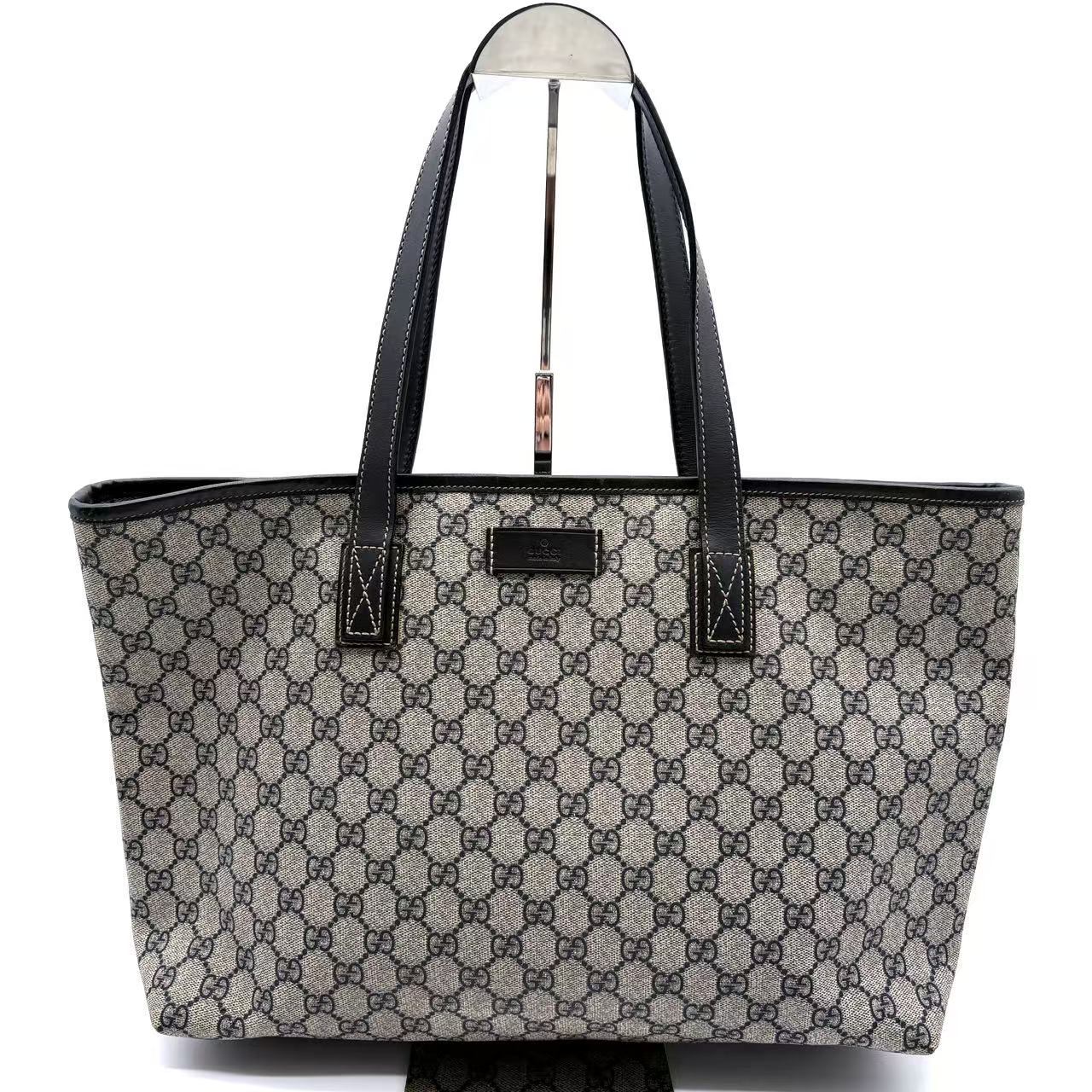 GG Supreme Monogram Medium Zippered Shopping Tote Dark Brown