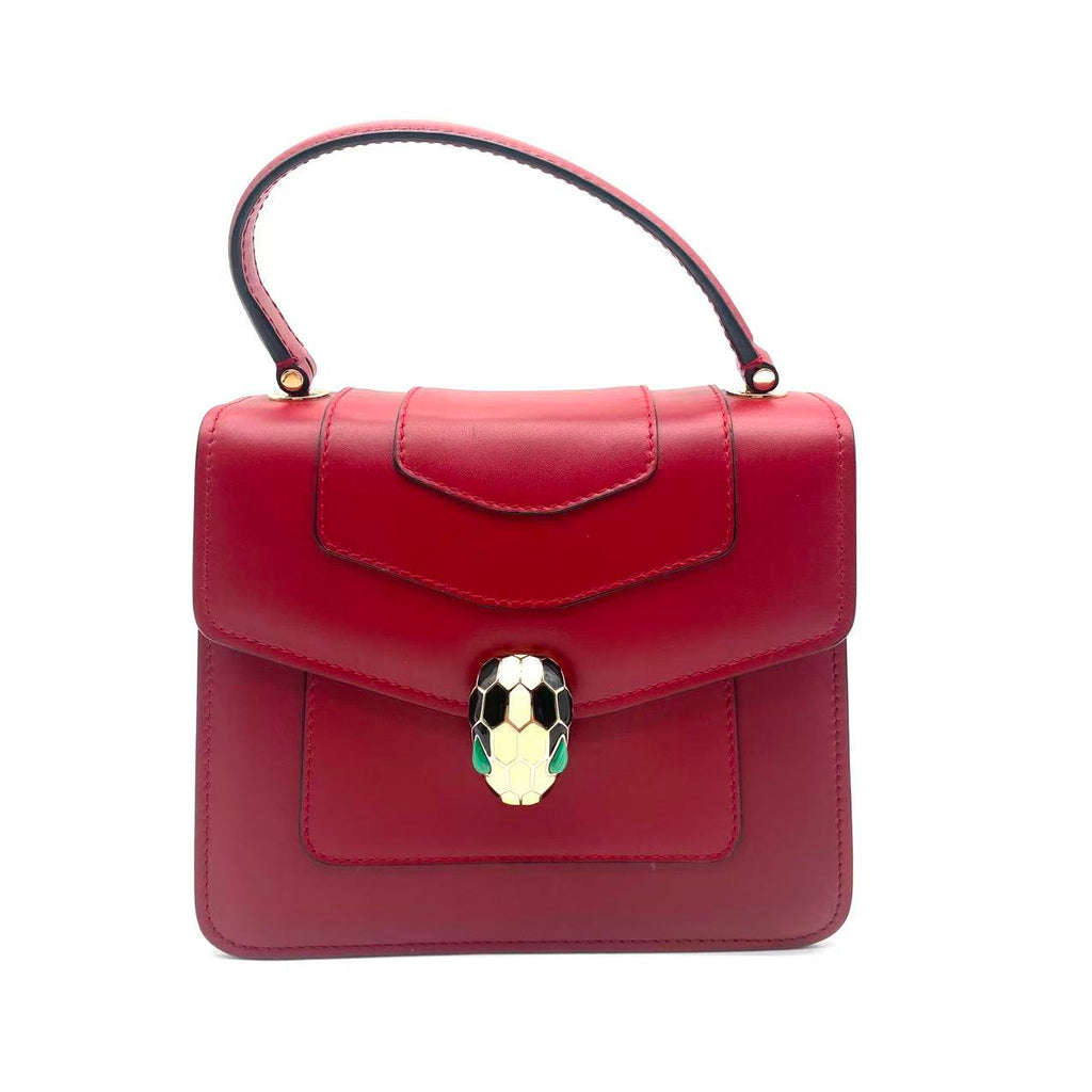 Serpenti Forever Small Leather Top Handle Crossbody Bag Burgundy