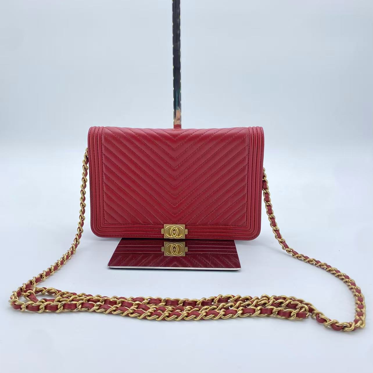 Boy Wallet on Chain Chevron Calfskin