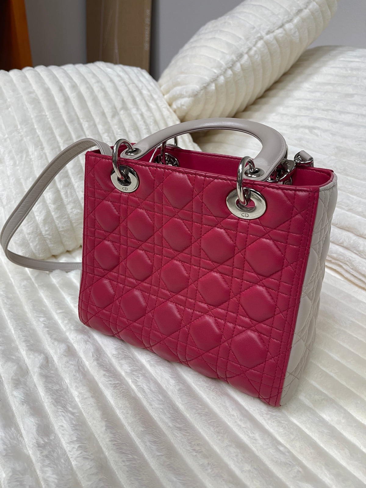 Christian Dior Tricolor Lady Dior Bag Cannage Quilt Leather Medium