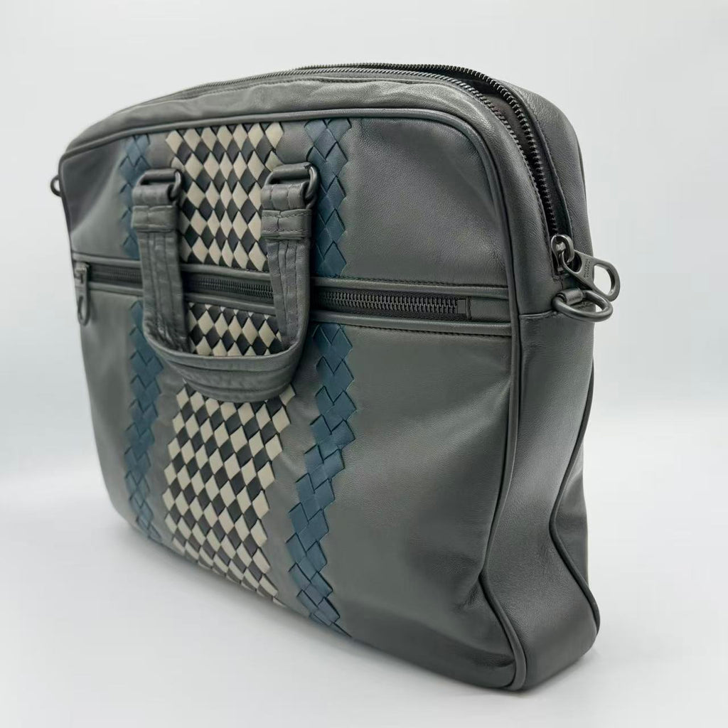 Briefcase Calfskin Grey Blue