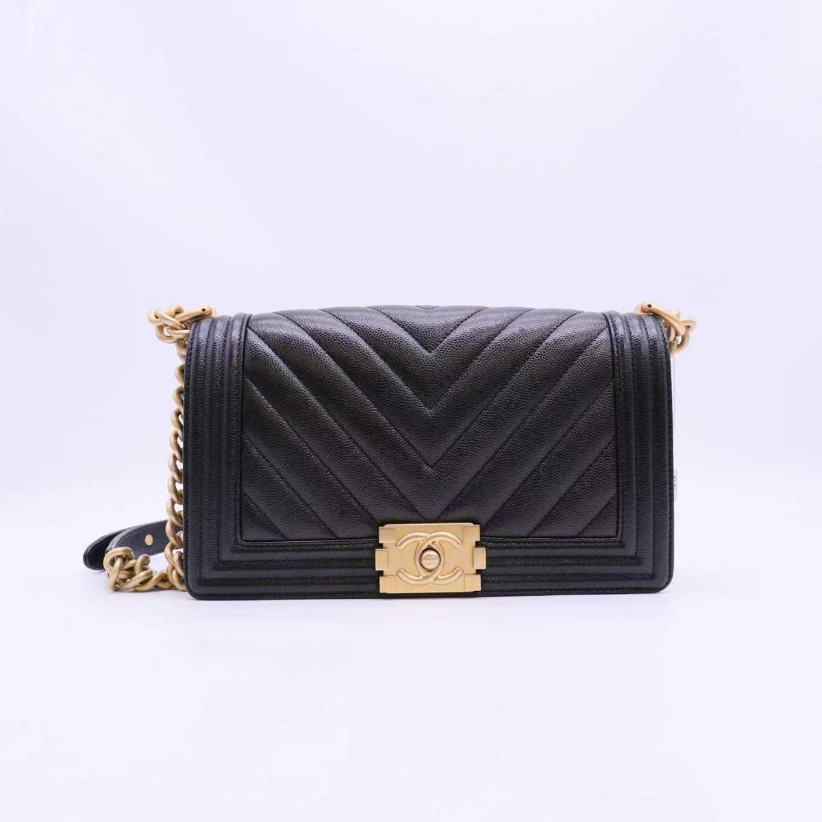 Chanel Caviar Chevron Quilted Medium Boy Flap Black twins LDZ1681
