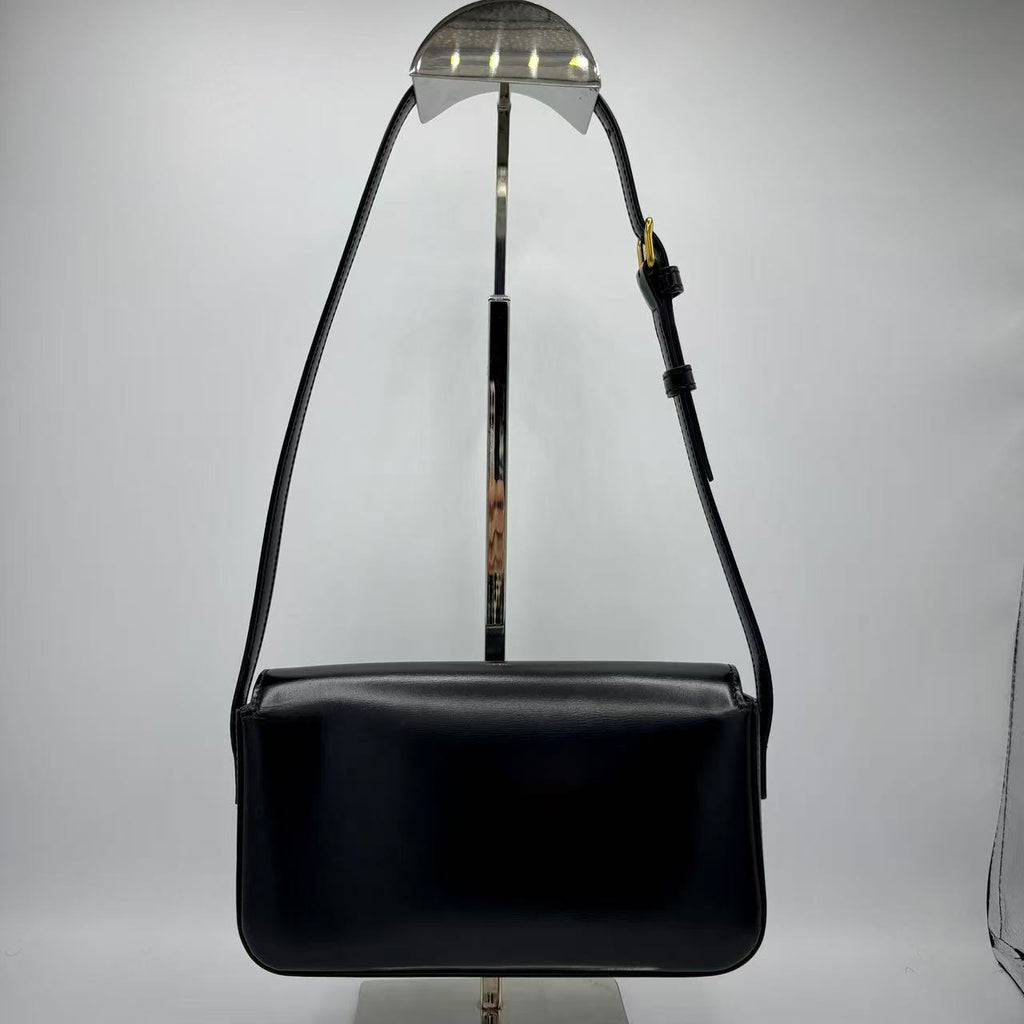 Shiny Calfskin Triomphe Shoulder Bag Black