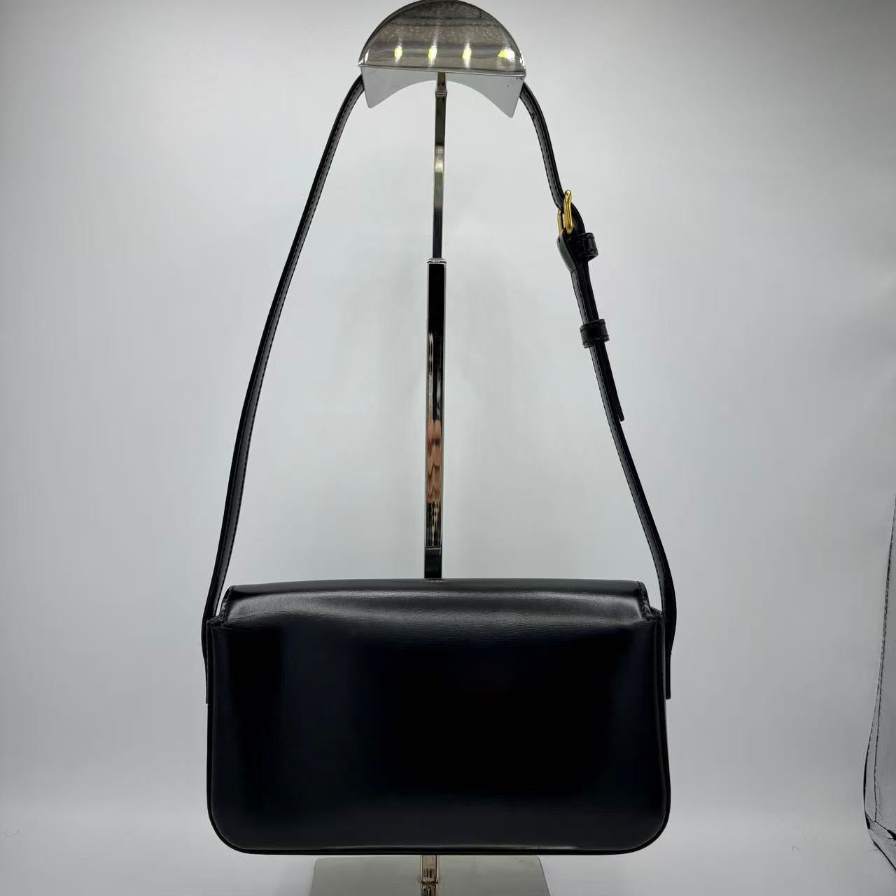 Shiny Calfskin Triomphe Shoulder Bag Black
