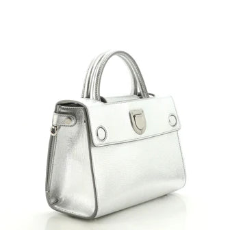 Metallic Grained Calfskin Mini Diorever Flap Silver - twins