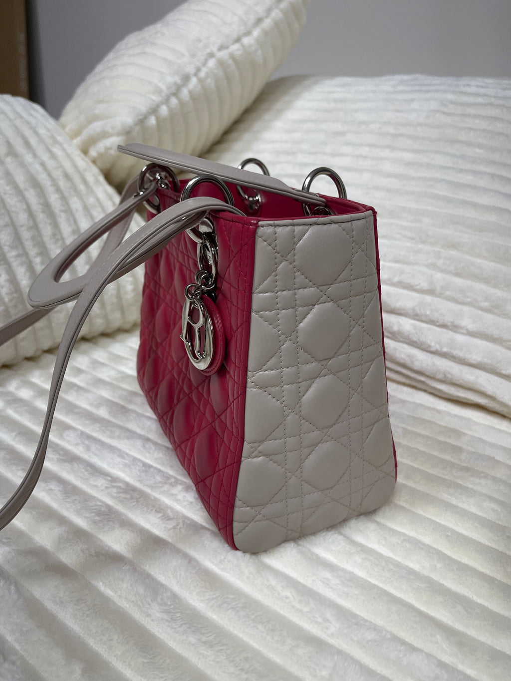 Christian Dior Tricolor Lady Dior Bag Cannage Quilt Leather Medium