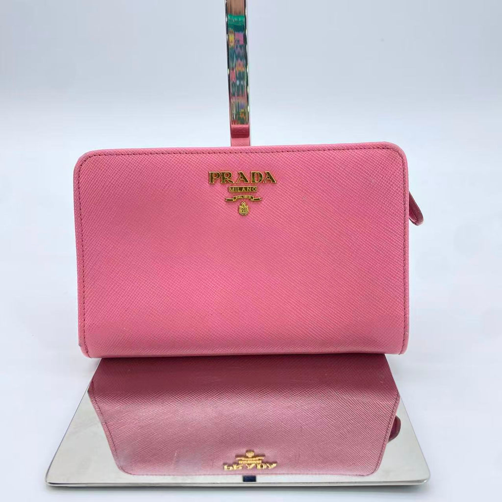 Pink Zip Around Wallet Saffiano Leather