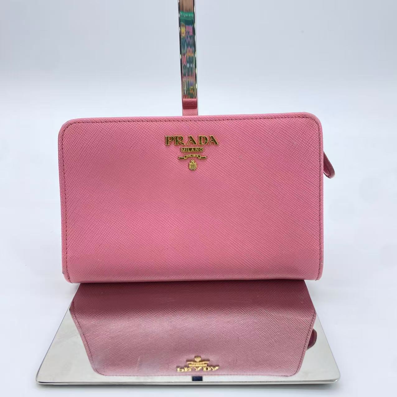 Pink Zip Around Wallet Saffiano Leather
