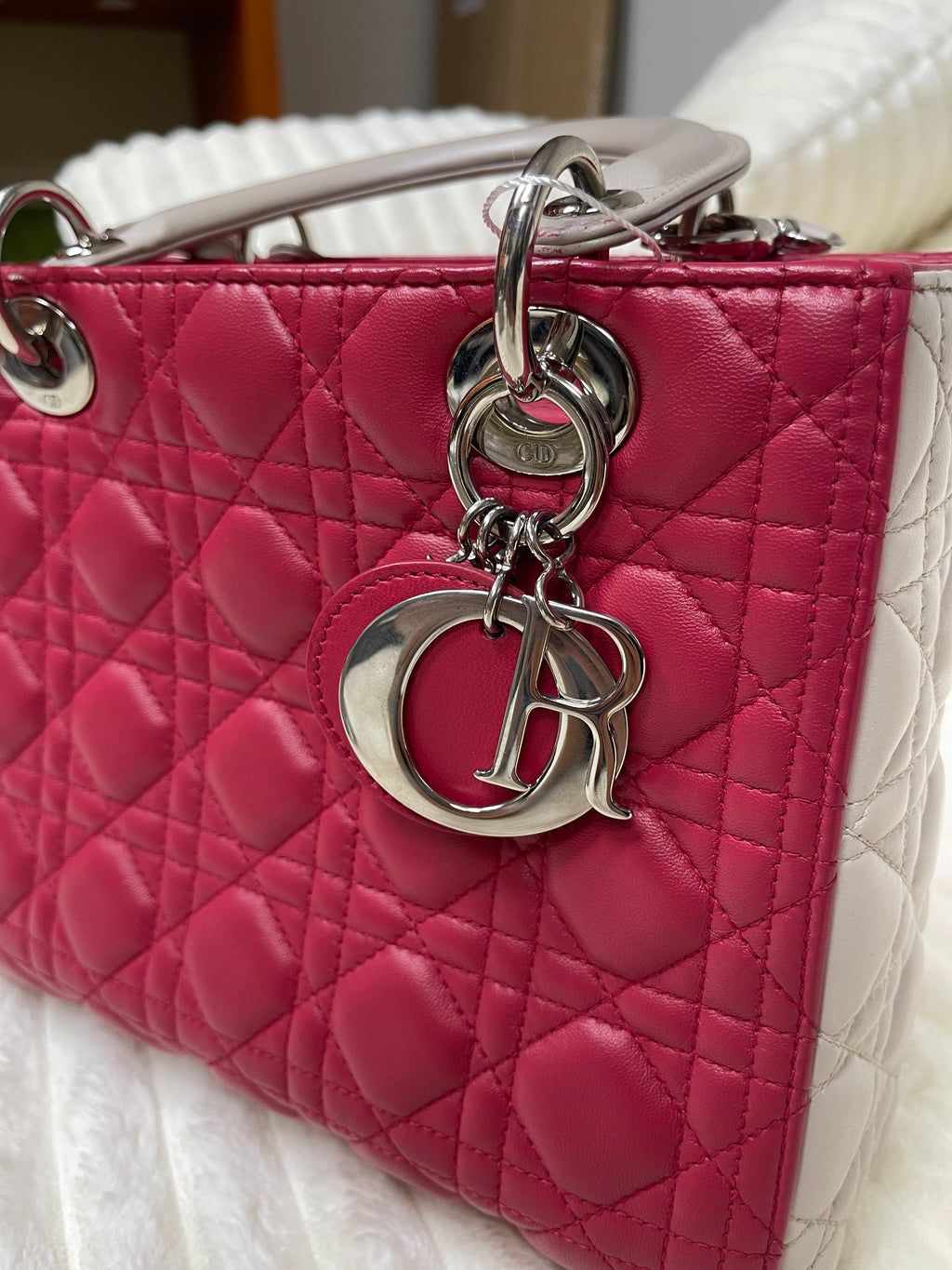 Christian Dior Tricolor Lady Dior Bag Cannage Quilt Leather Medium