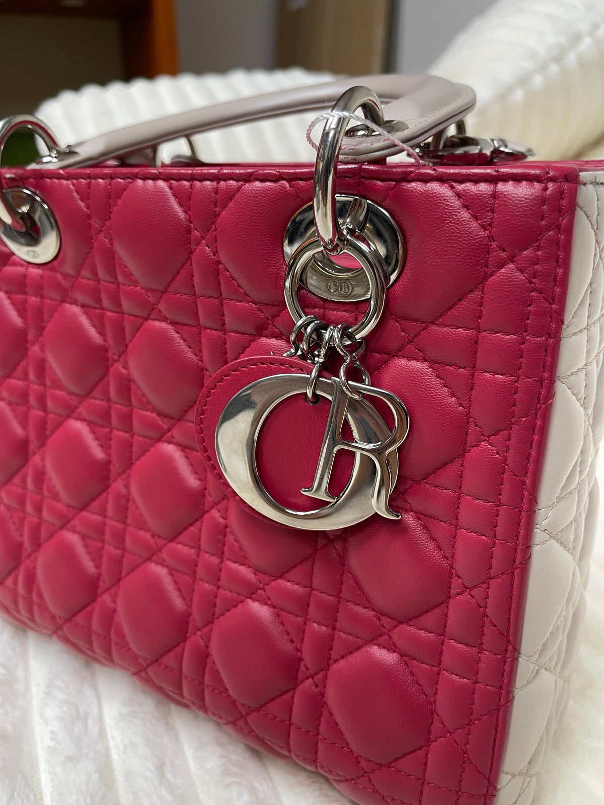 Christian Dior Tricolor Lady Dior Bag Cannage Quilt Leather Medium