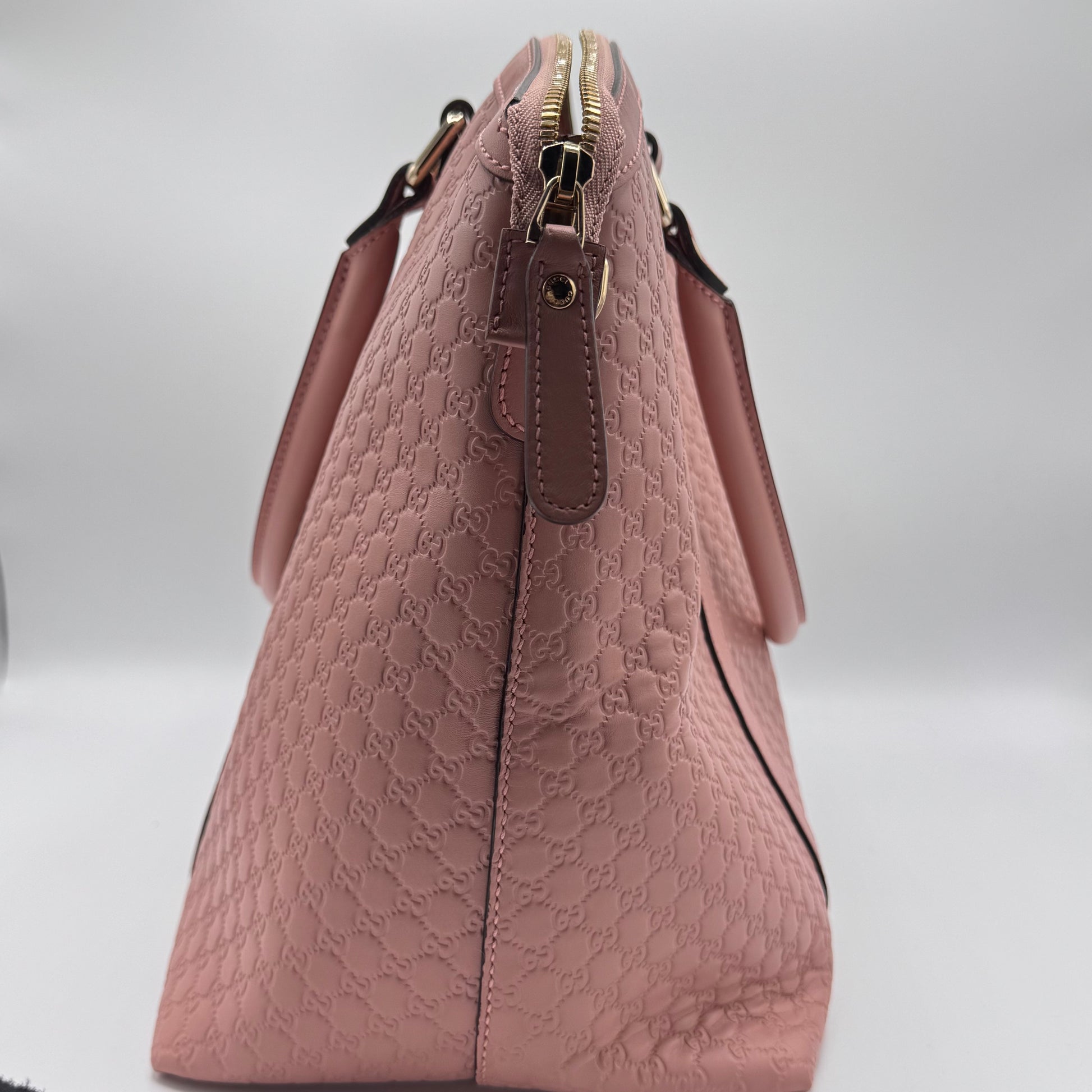 Gucci-Britt Convertible Dome Satchel Microguccissima Medium Pink