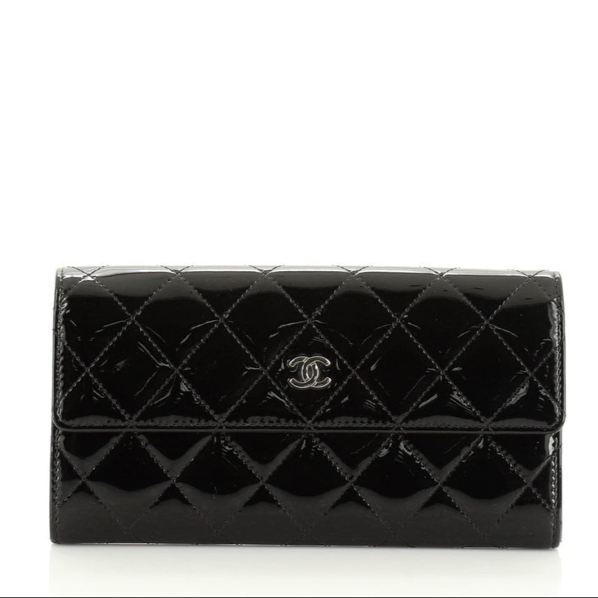 CC Gusset Flap Wallet Quilted Patent Long Twins