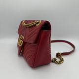 Calfskin Matelasse Mini GG Marmont Shoulder Bag Hibiscus Red