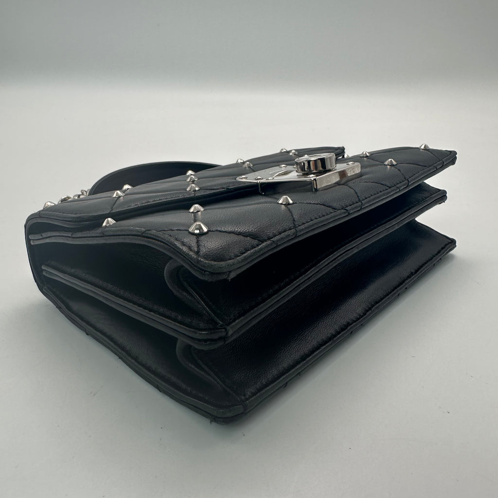 Miu Miu Pattina Nappa Studded Black Leather Shoulder Bag Twins LDJ3367