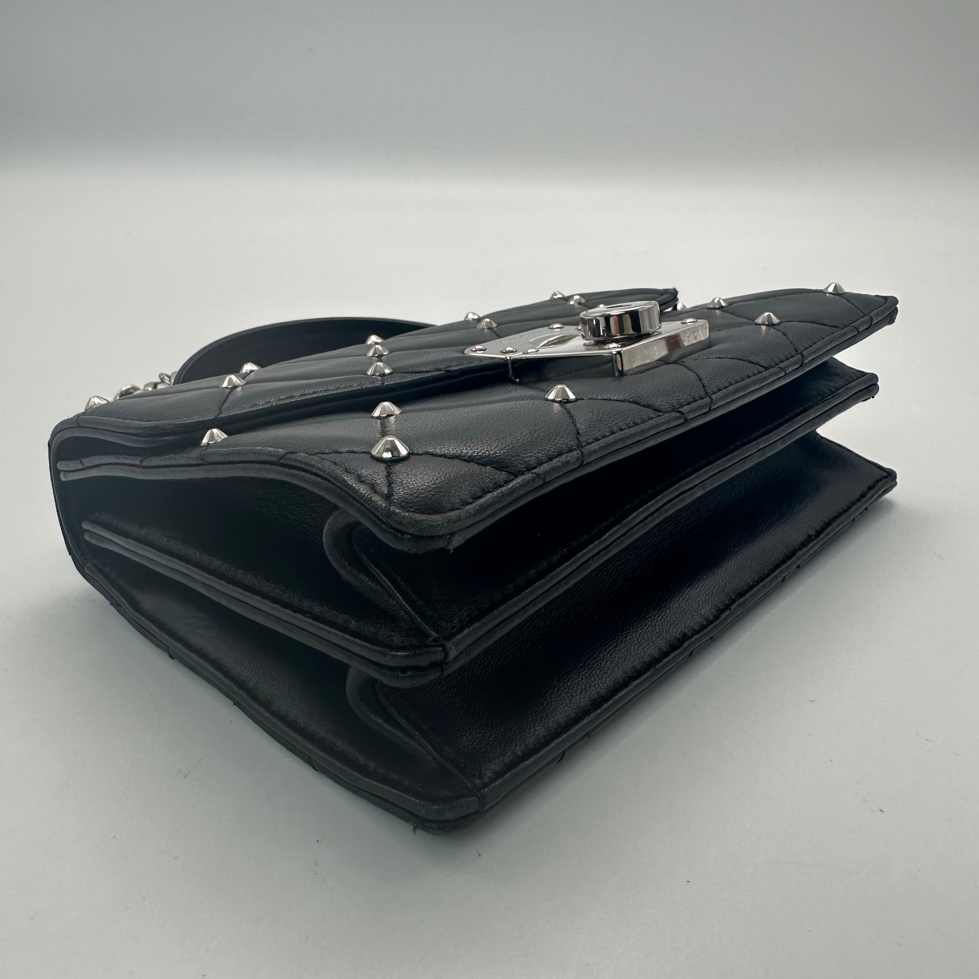 Miu Miu Pattina Nappa Studded Black Leather Shoulder Bag Twins LDJ3367