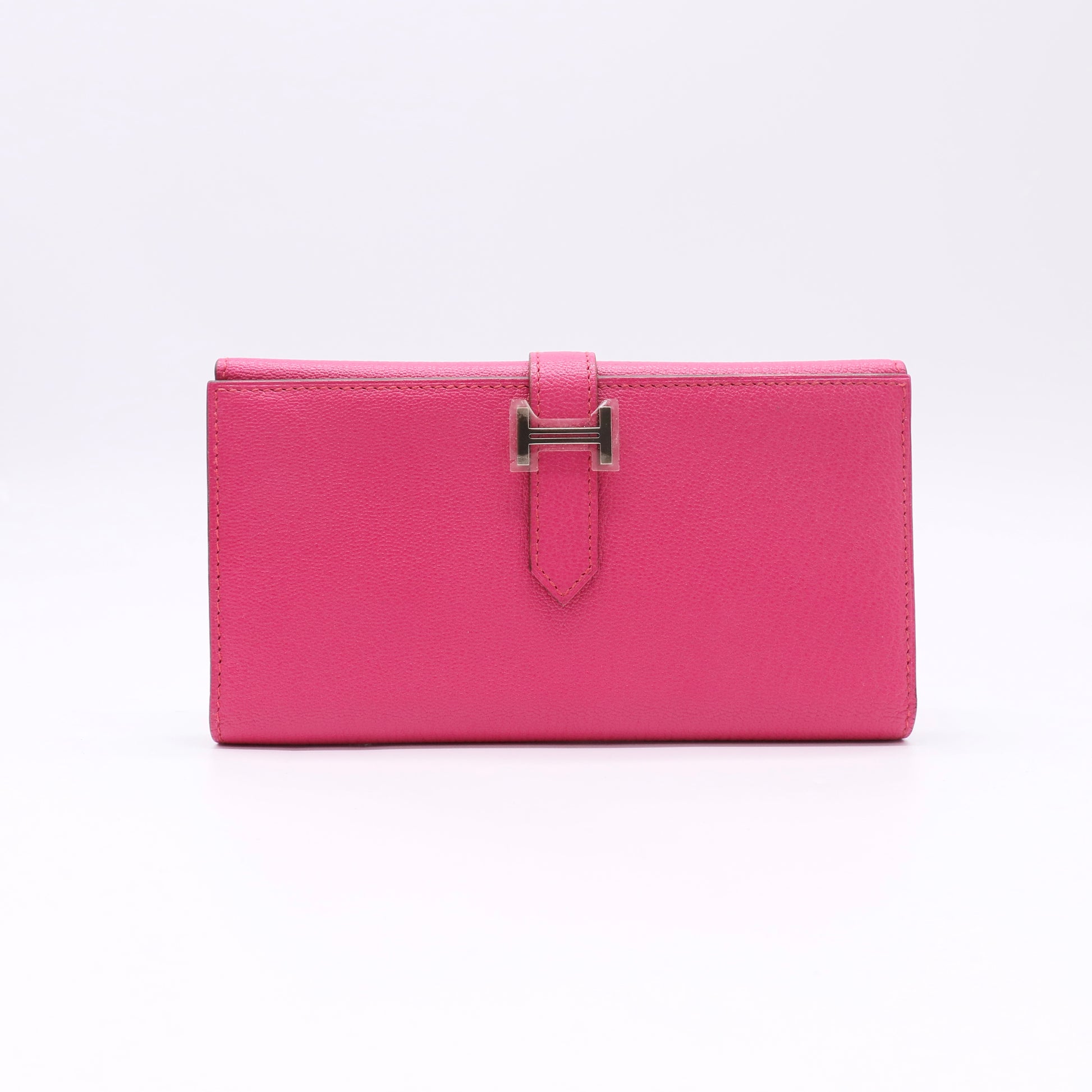 Hermes Fuchsia Chevre Mysore Bearn Gusset Wallet twins LDJ5144
