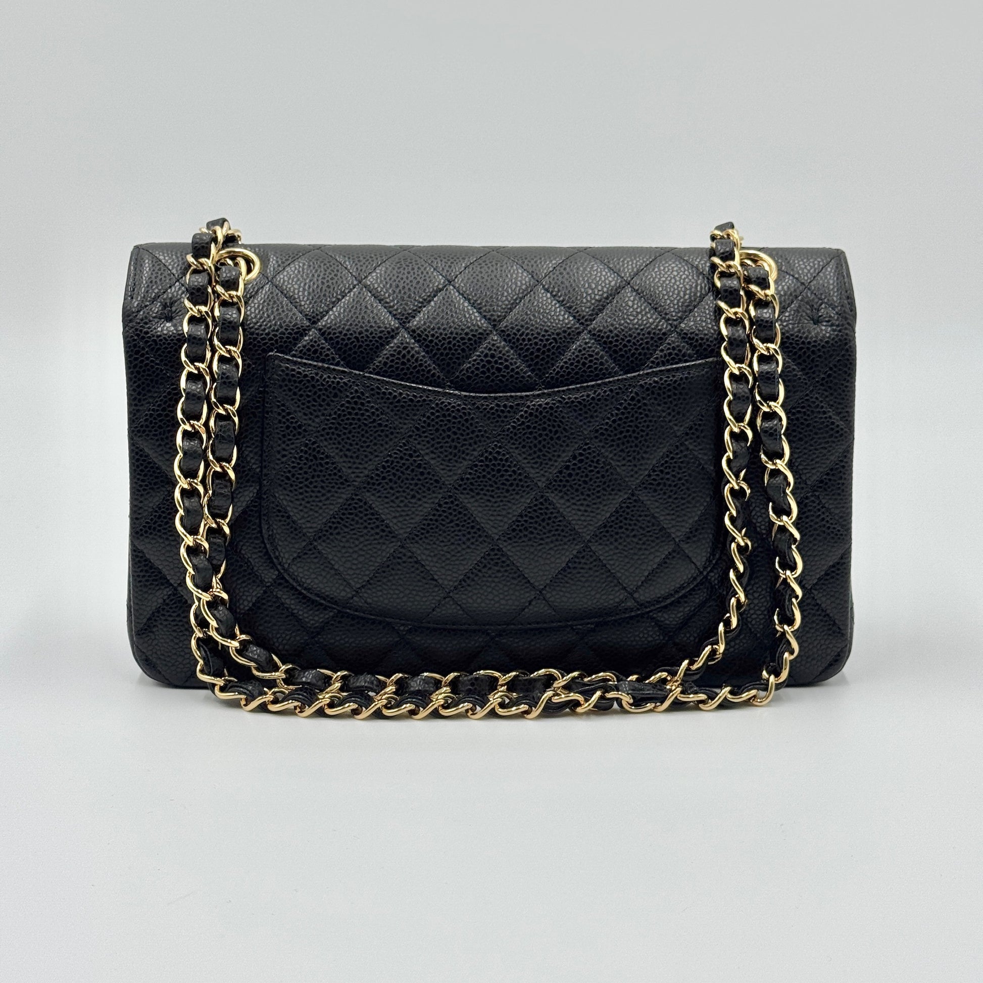 Classic double flap medium caviar black microchip