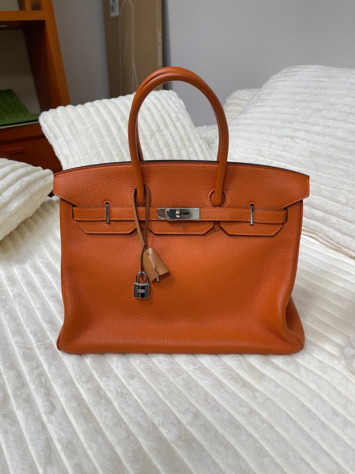 Birkin Handbag Orange H Togo with Silver Hardware 30