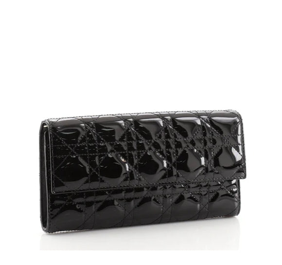 Dior Cannage Patent Leather Lady Dior Flap Wallet