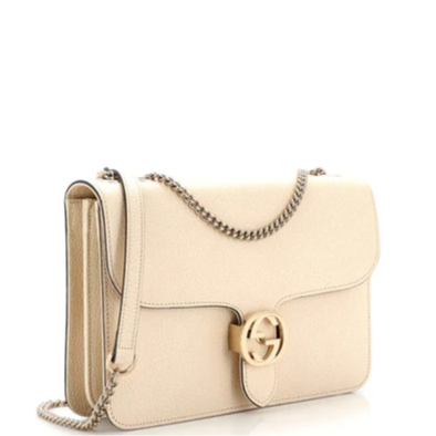 Dollar Calfskin Interlocking G Shoulder Bag Ivoire Medium Twins
