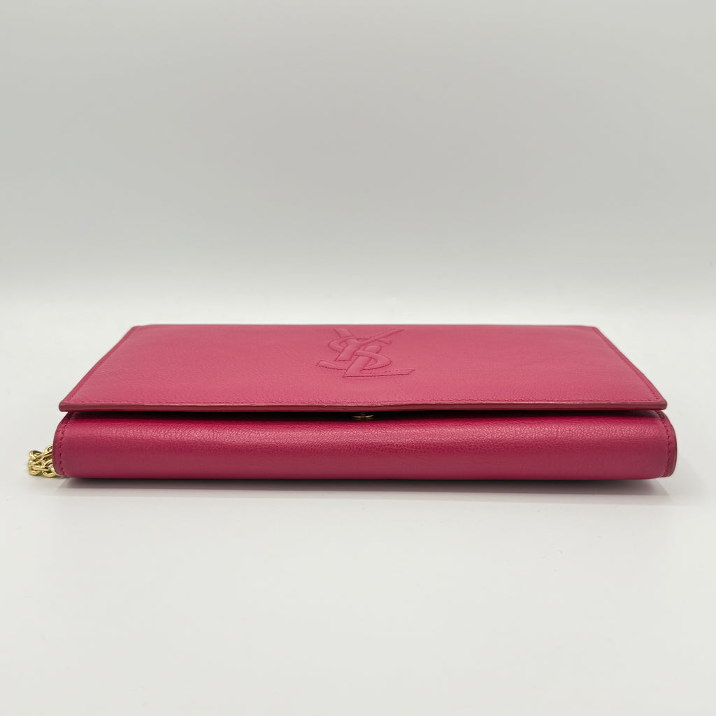 Calfskin Belle de Jour Chain Clutch Fuchsia