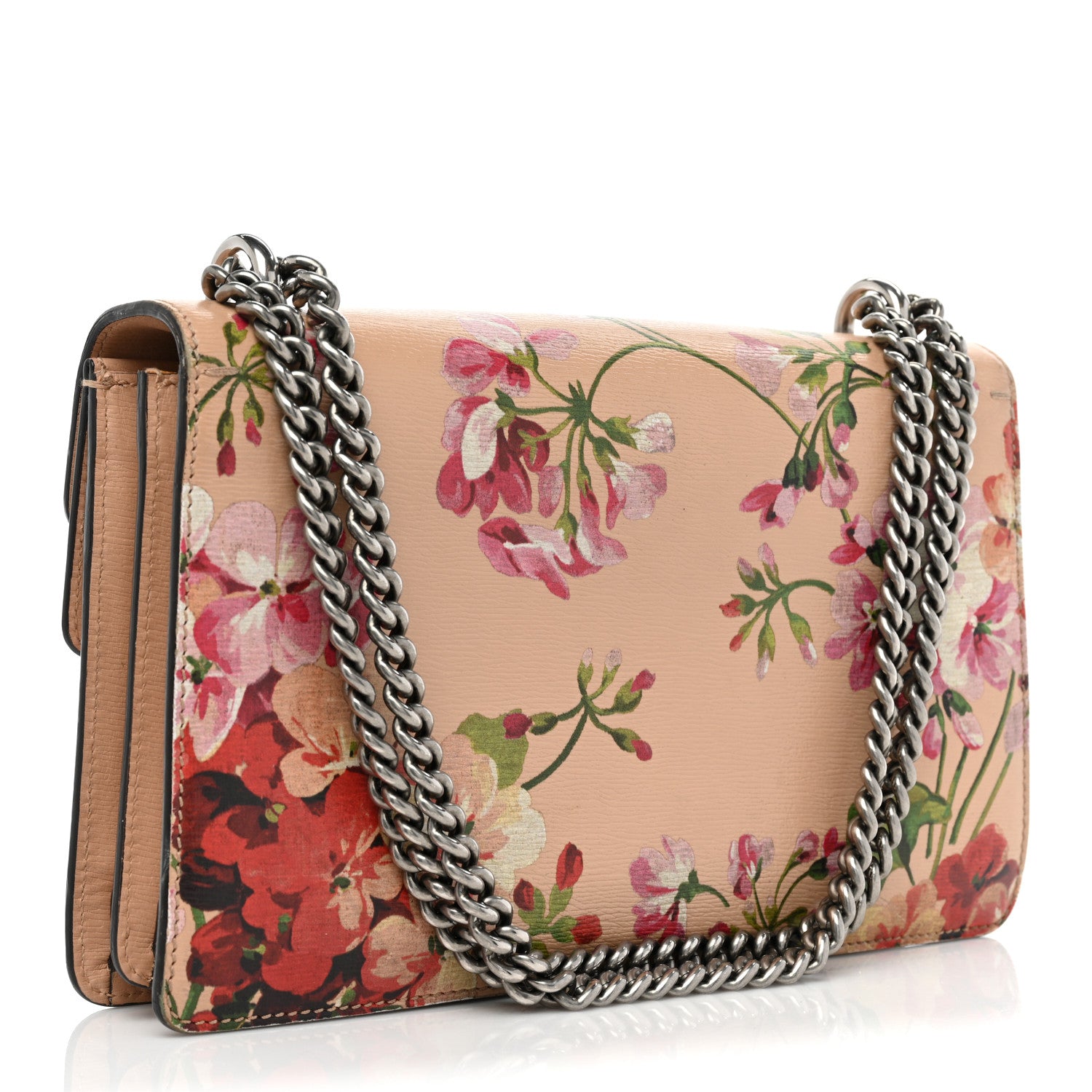 Calfskin Blooms Print Dionysus Shoulder Bag Pink Apricot Multicolor - twins