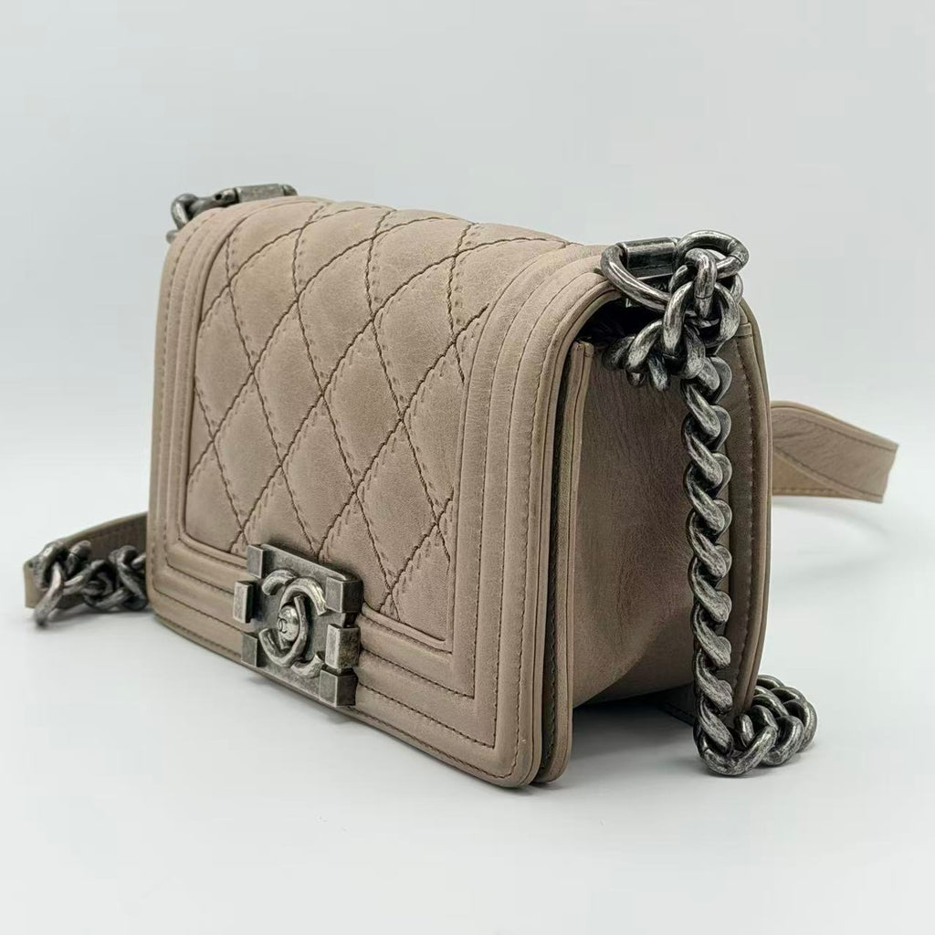 Light Beige Quilted Leather Boy Flap Bag