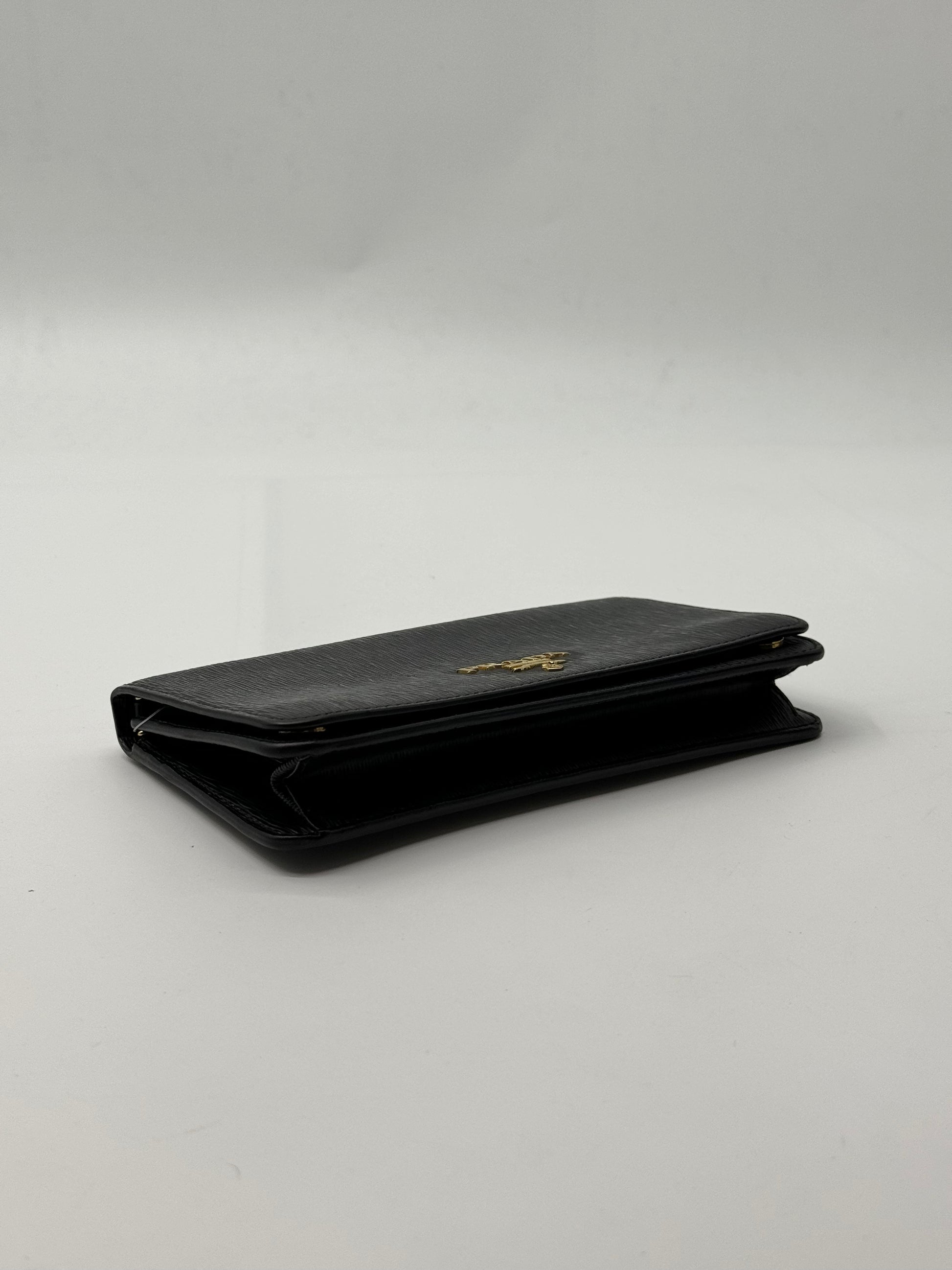PRADA  Vitello Move Bi-Color Continental Flap Travel Wallet Black Lacca