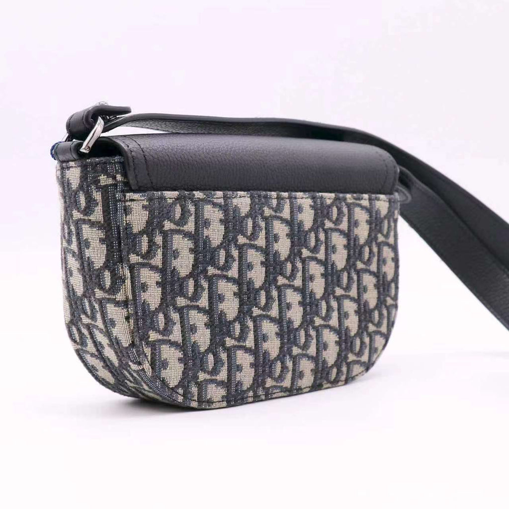 Christian Dior Oblique Jacquard Grained Calfskin Saddle Pouch With Strap  twins LDJ5433