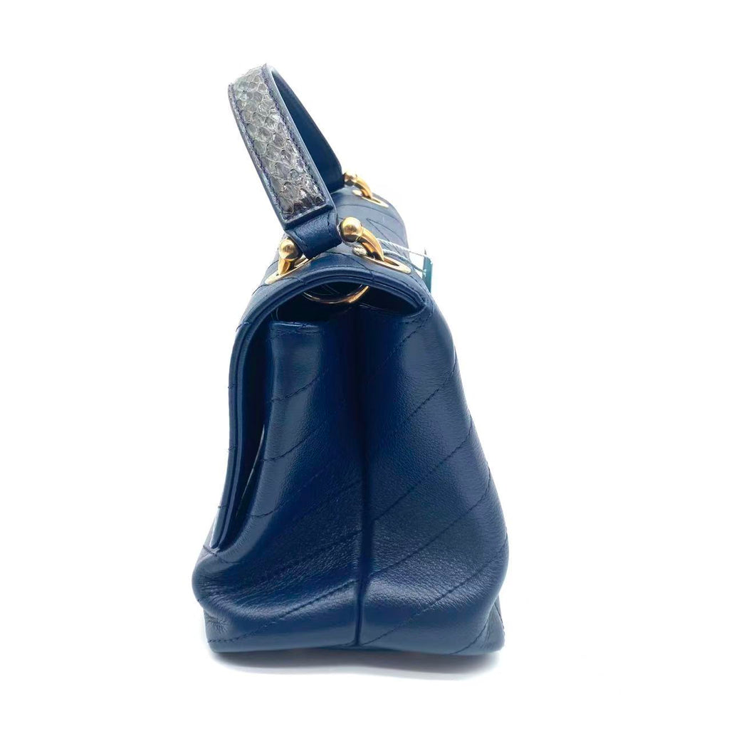 Chevron Quilted Calfskin Python Top Handle Chic Bag