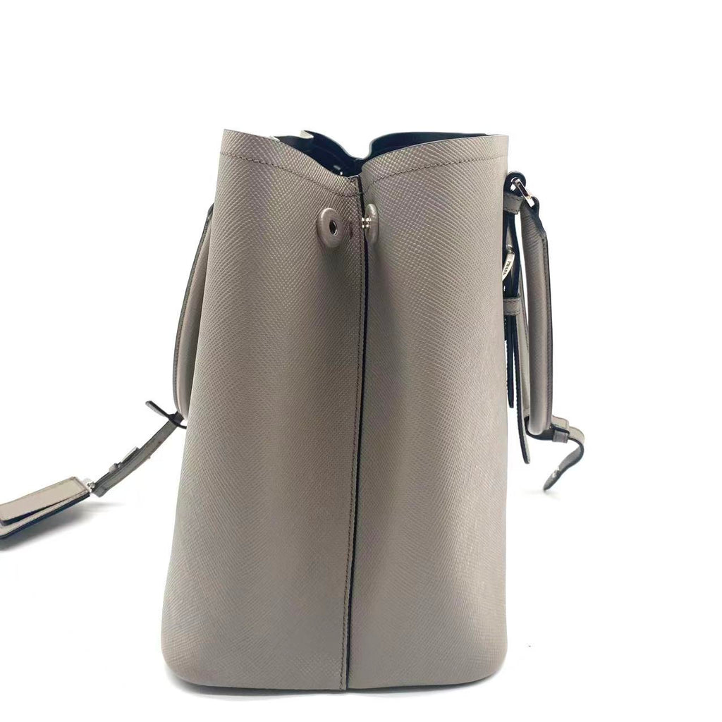 Grey Saffiano Cuir Leather Medium Double Handle Tote