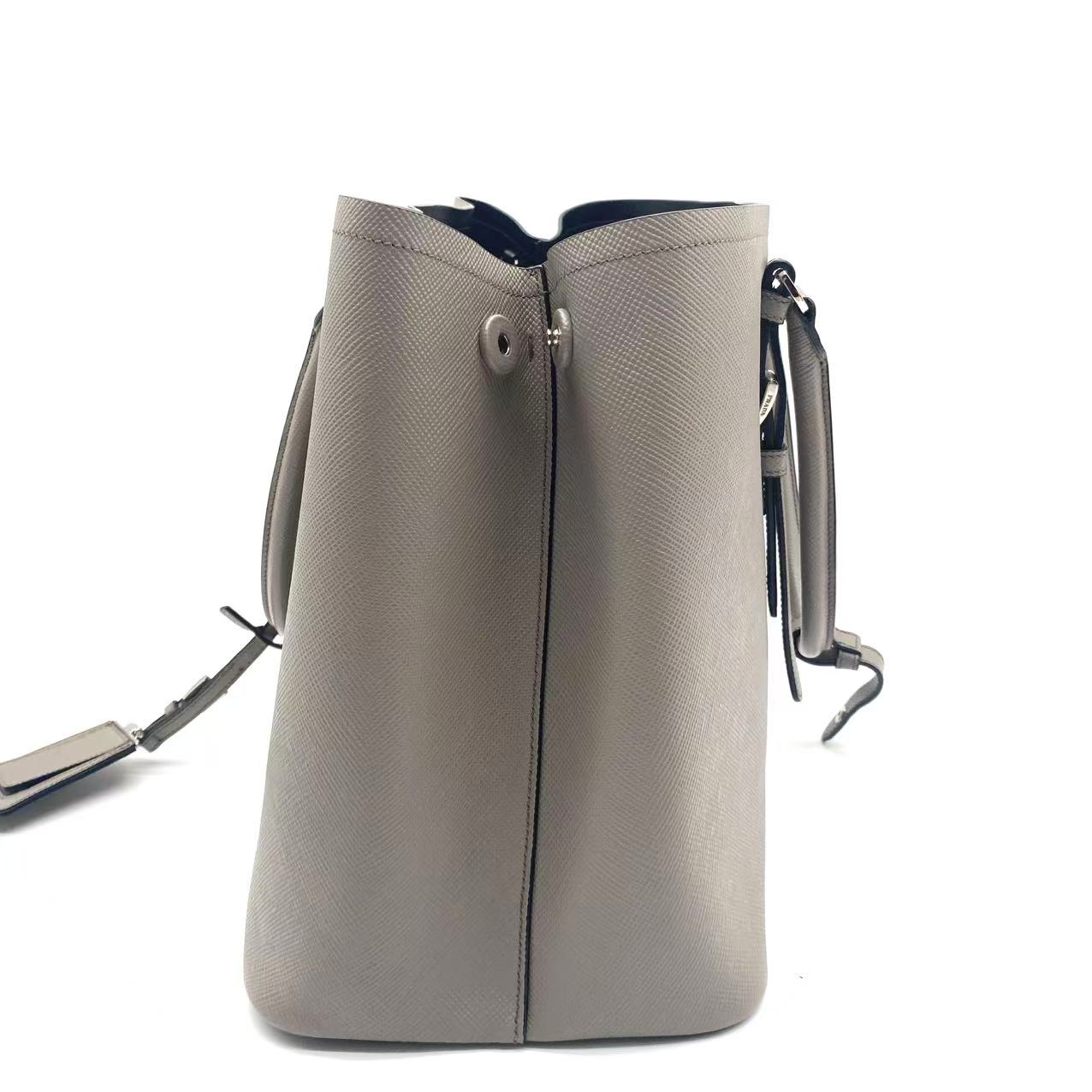 Grey Saffiano Cuir Leather Medium Double Handle Tote