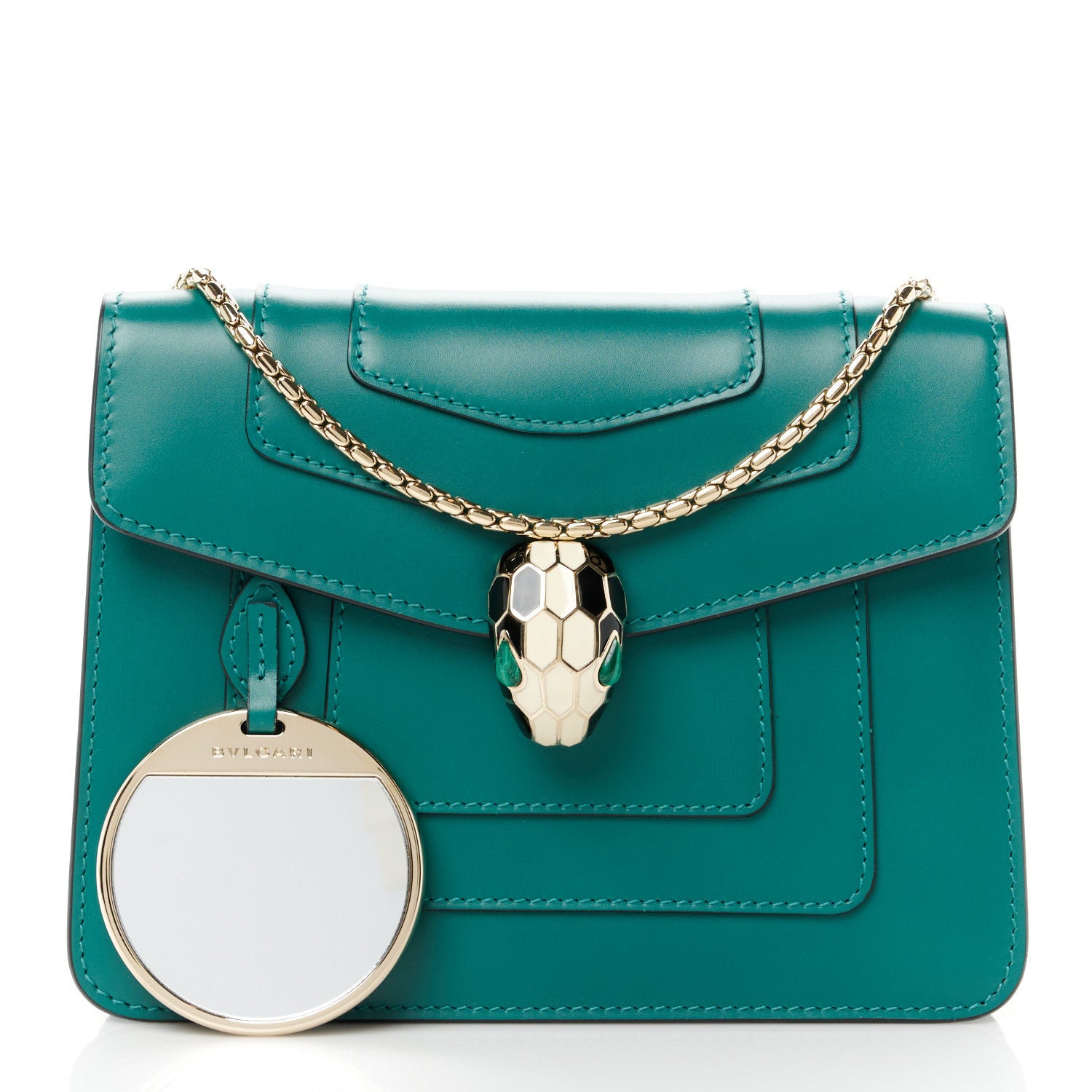 Calfskin Small Serpenti Forever Snake Strap Crossbody Bag Emerald Green - twins