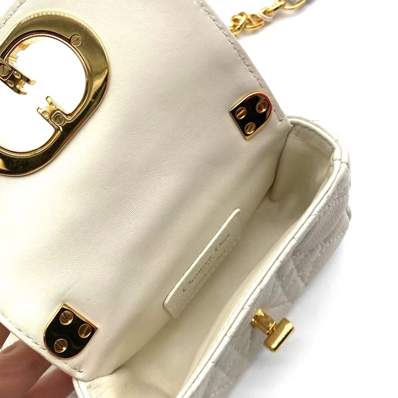 Small Dior Caro Bag Ivory Supple Cannage Calfskin
