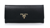 PRADA  Vitello Move Bi-Color Continental Flap Travel Wallet Black Lacca