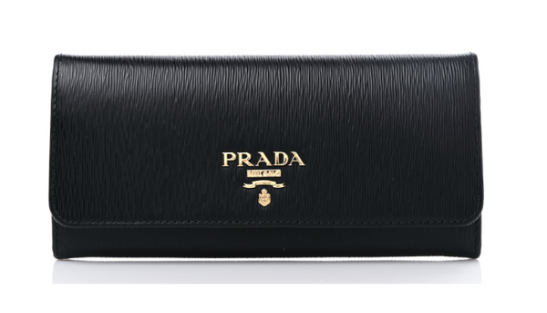 PRADA  Vitello Move Bi-Color Continental Flap Travel Wallet Black Lacca