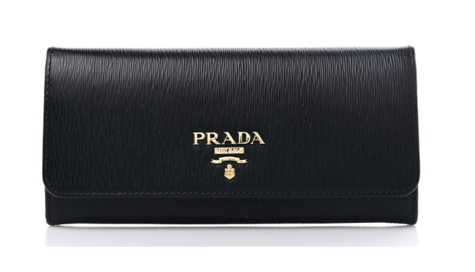 PRADA  Vitello Move Bi-Color Continental Flap Travel Wallet Black Lacca