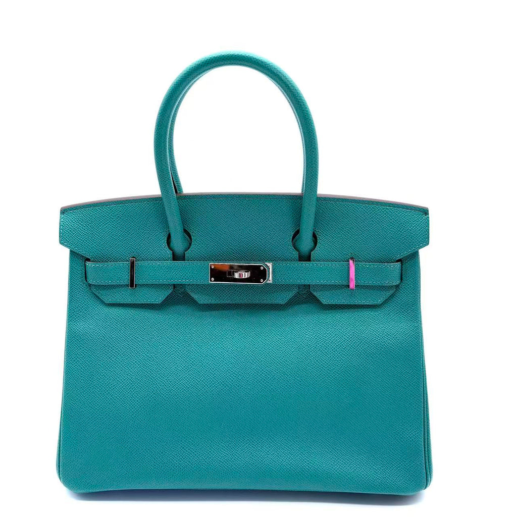 Blue Paon Epsom Leather Palladium Plated Birkin 30 Bag