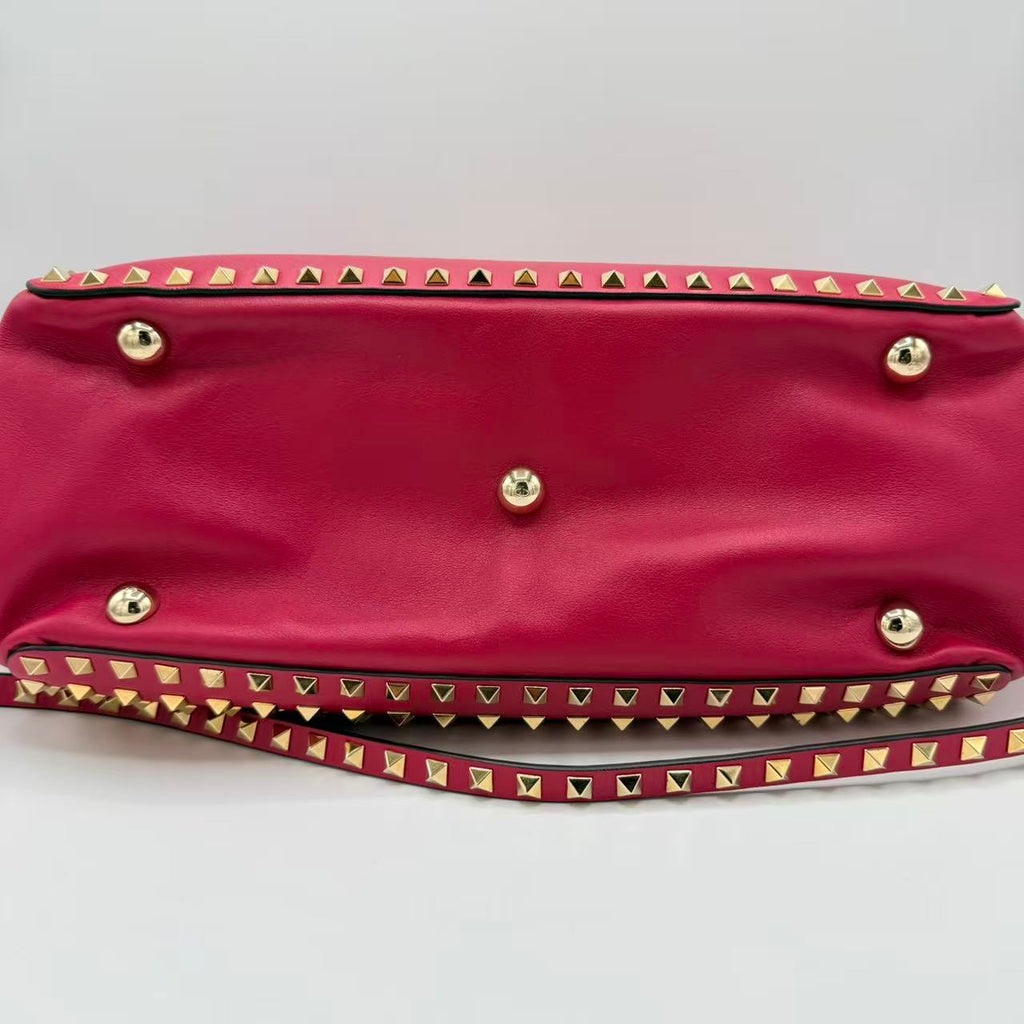 Pink Leather Rockstud All Over Trapeze Tote Bag