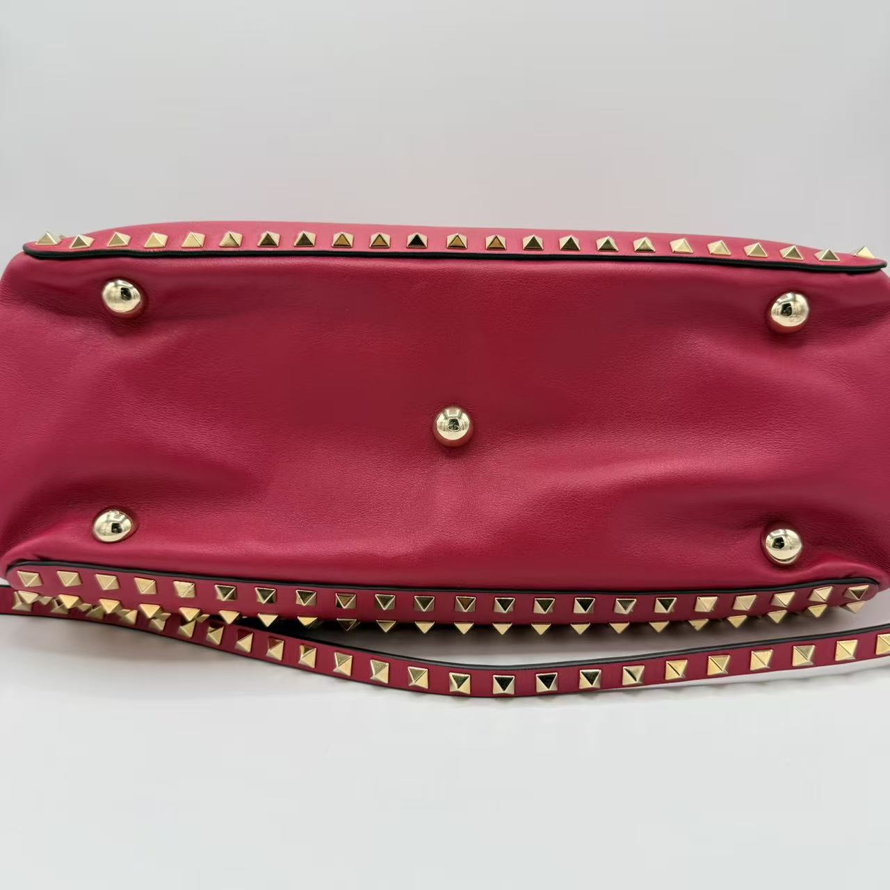 Pink Leather Rockstud All Over Trapeze Tote Bag