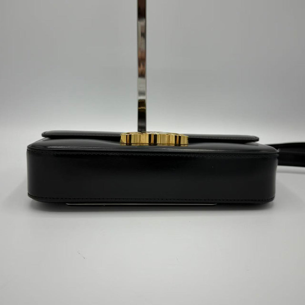 Shiny Calfskin Triomphe Shoulder Bag Black