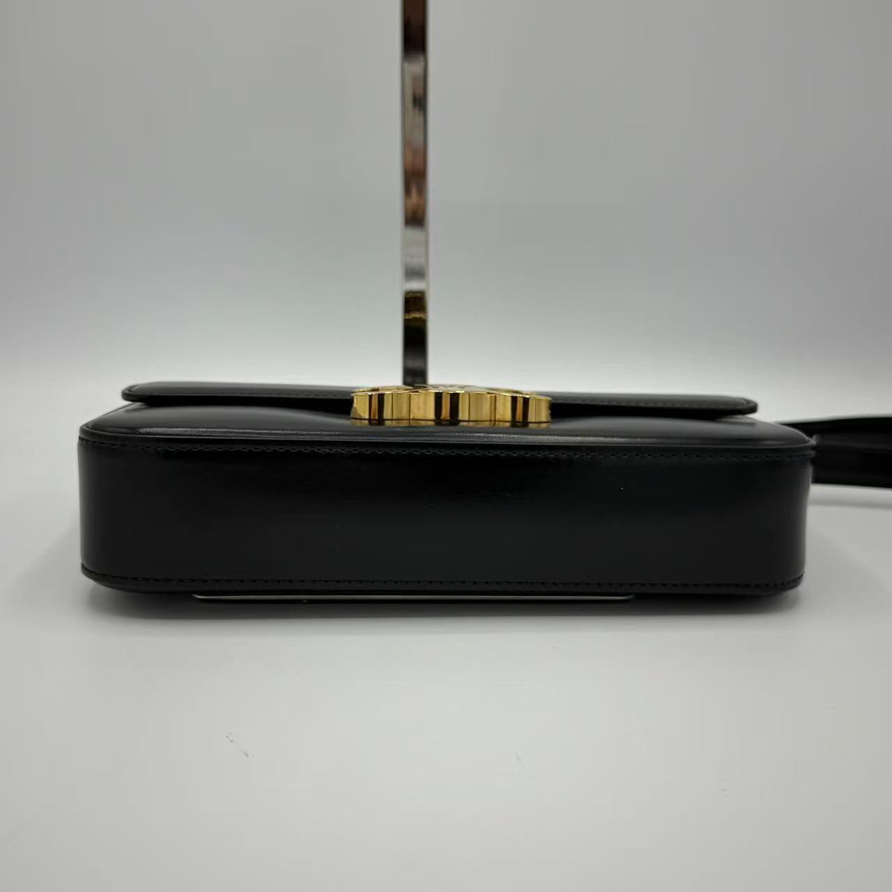 Shiny Calfskin Triomphe Shoulder Bag Black